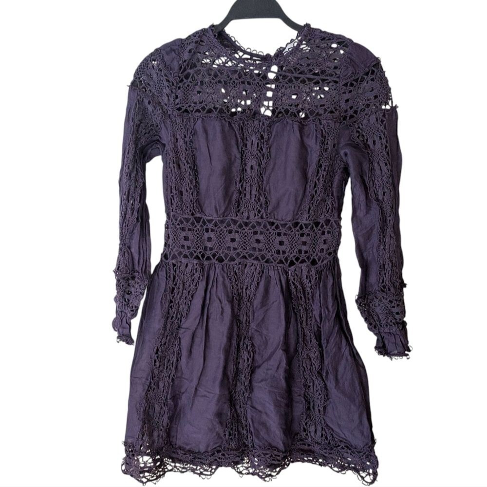 Johnny Was Jade Mitska Linen Blend‎ Lace Bohemian Plum Dress Size Small - Picture 2 of 9